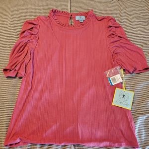 NWT CeCe ruched puff sleeve top pink XL